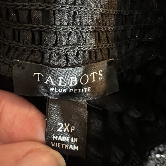 Talbots Women’s Black Blouse Plus Petite 2X Majesty Long Sleeve Smocked Stretch - Picture 4 of 13